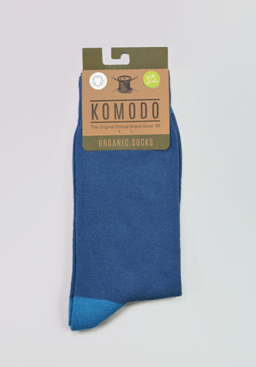 KOMODO<p>punchy blue organic cotton<p>crew socks