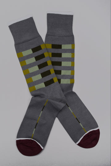 Peper Harow<p>quad stripe<p>men's cotton crew socks<p>grey