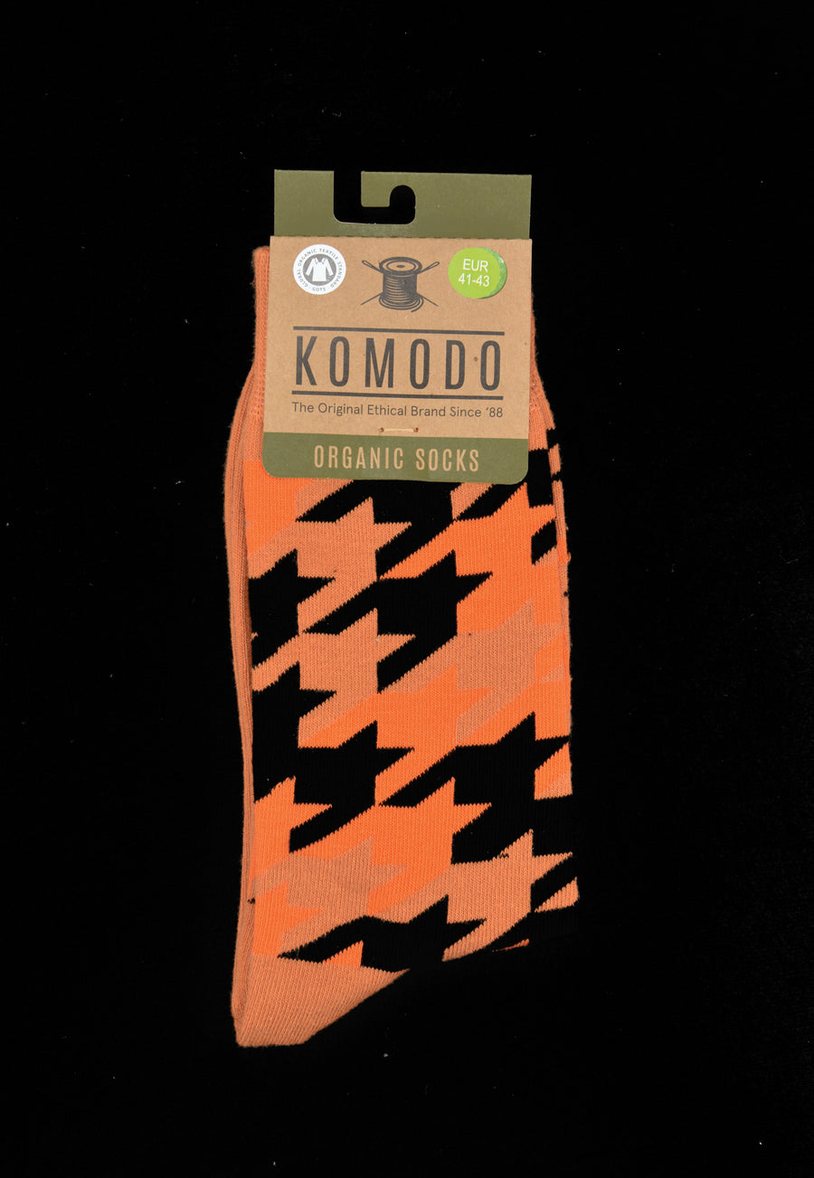 KOMODO<p>houndstooth orange organic cotton<p>crew socks