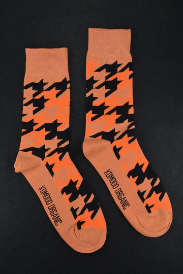 KOMODO<p>houndstooth orange organic cotton<p>crew socks