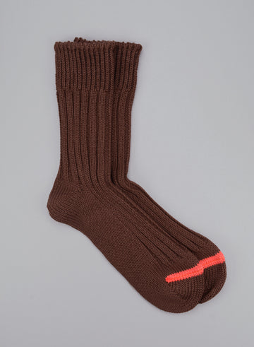 ROTOTO<p>chunky rib cotton crew sock<p>brown/poppy