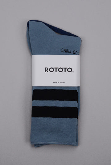 ROTOTO<p> fine pile striped crew socks<p>organic cotton<p> blue grey