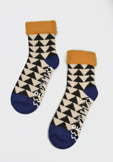 ROTOTO<p>sankaku comfy room socks<p>mix fabric<p>black/navy/gold