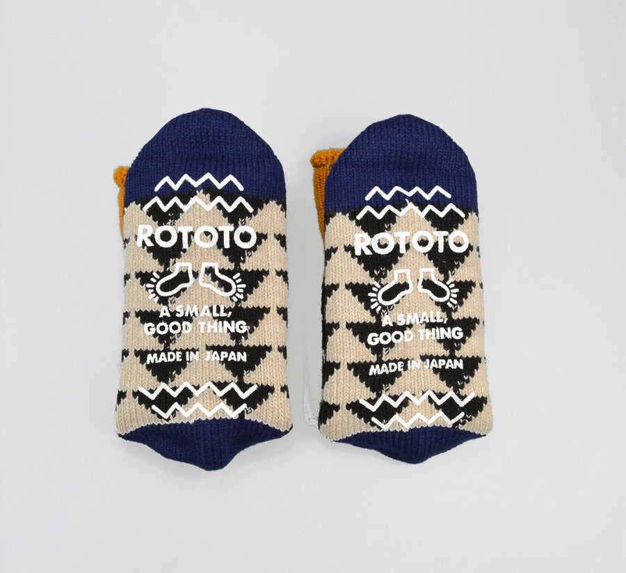 ROTOTO<p>sankaku comfy room socks<p>mix fabric<p>black/navy/gold