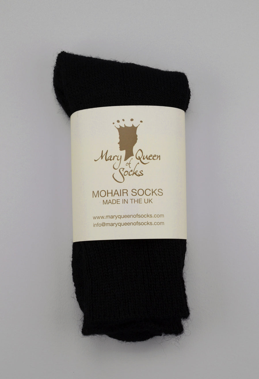 Mary Queen of Socks <p> Derbyshire walking<p>thick cosy mohair<p> black