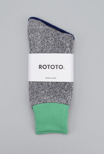ROTOTO<p> double face crew socks<p> silk + cotton<p> dark grey/mint