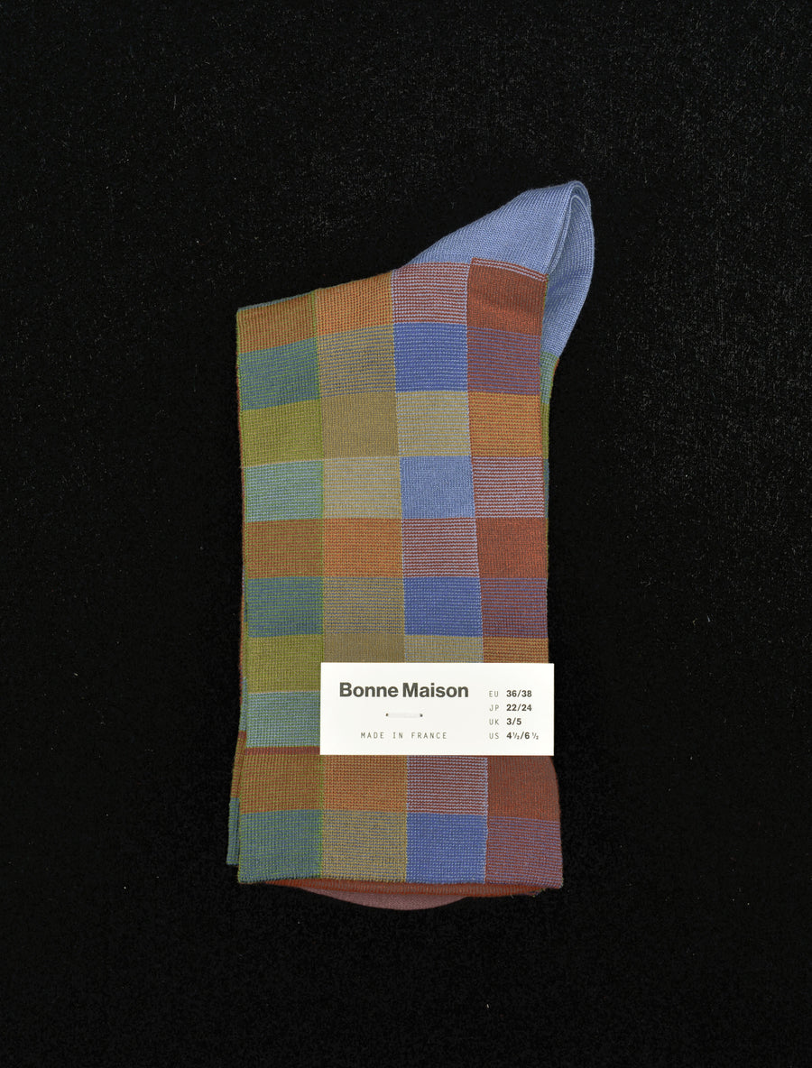 Bonne Maison<p>tiles blue hue<p>crew cotton socks
