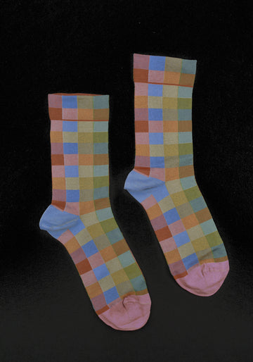 Bonne Maison<p>tiles blue hue<p>crew cotton socks