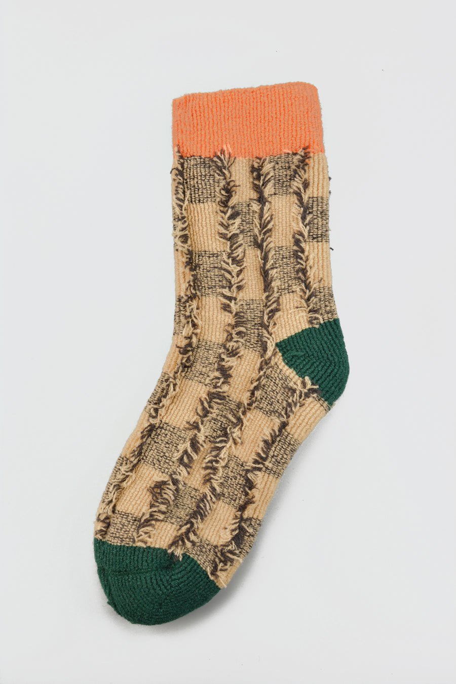 ROTOTO<p>pile checkerboard<p>mix fabric room socks<p>beige/dark green