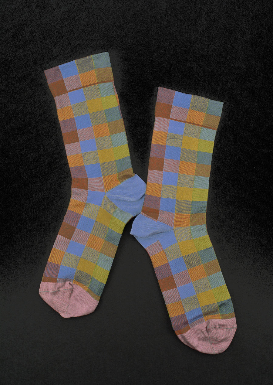 Bonne Maison<p>tiles blue hue<p>crew cotton socks
