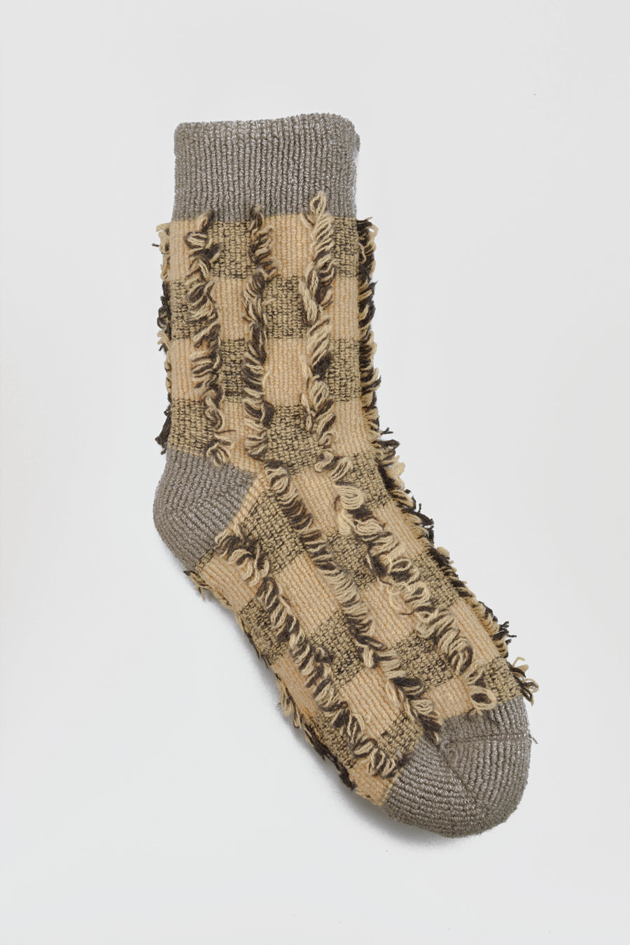 ROTOTO<p> pile checkerboard<p> mix fabric room socks<p>grey/beige