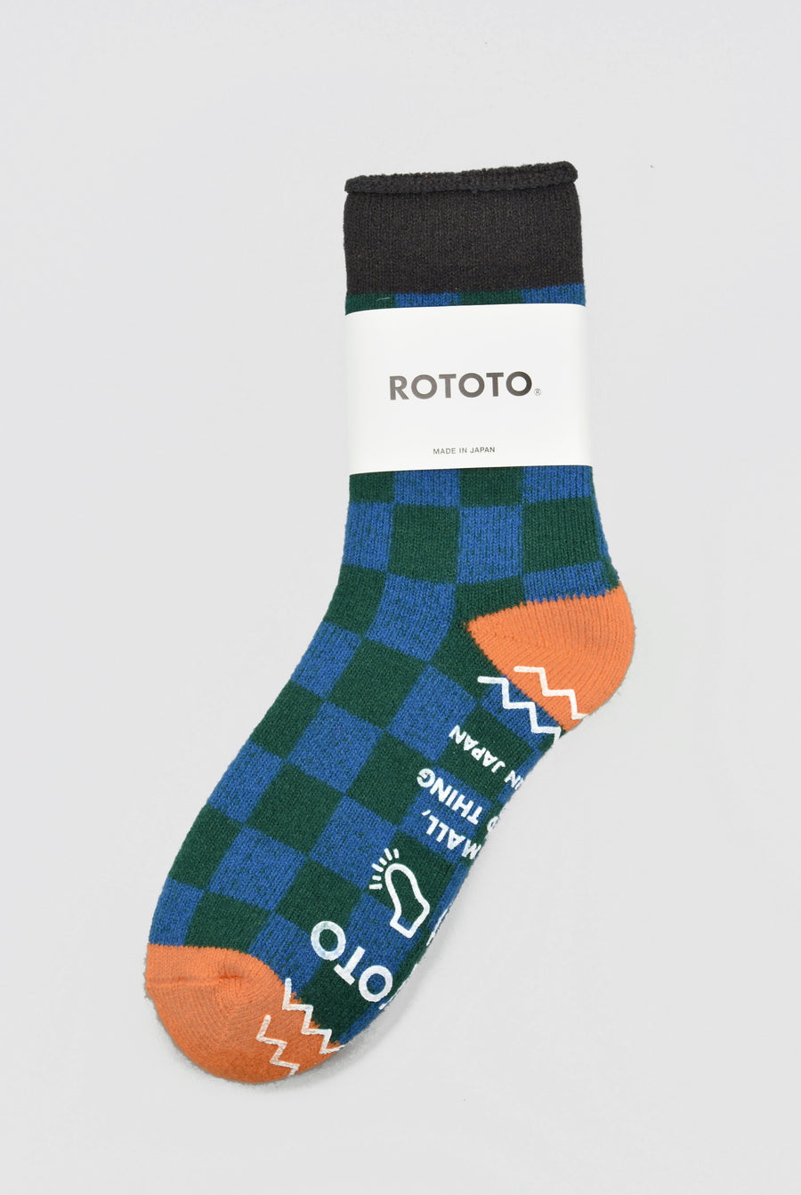 ROTOTO<p>pile checkerboard<p>mix fabric room socks<p>blue/green