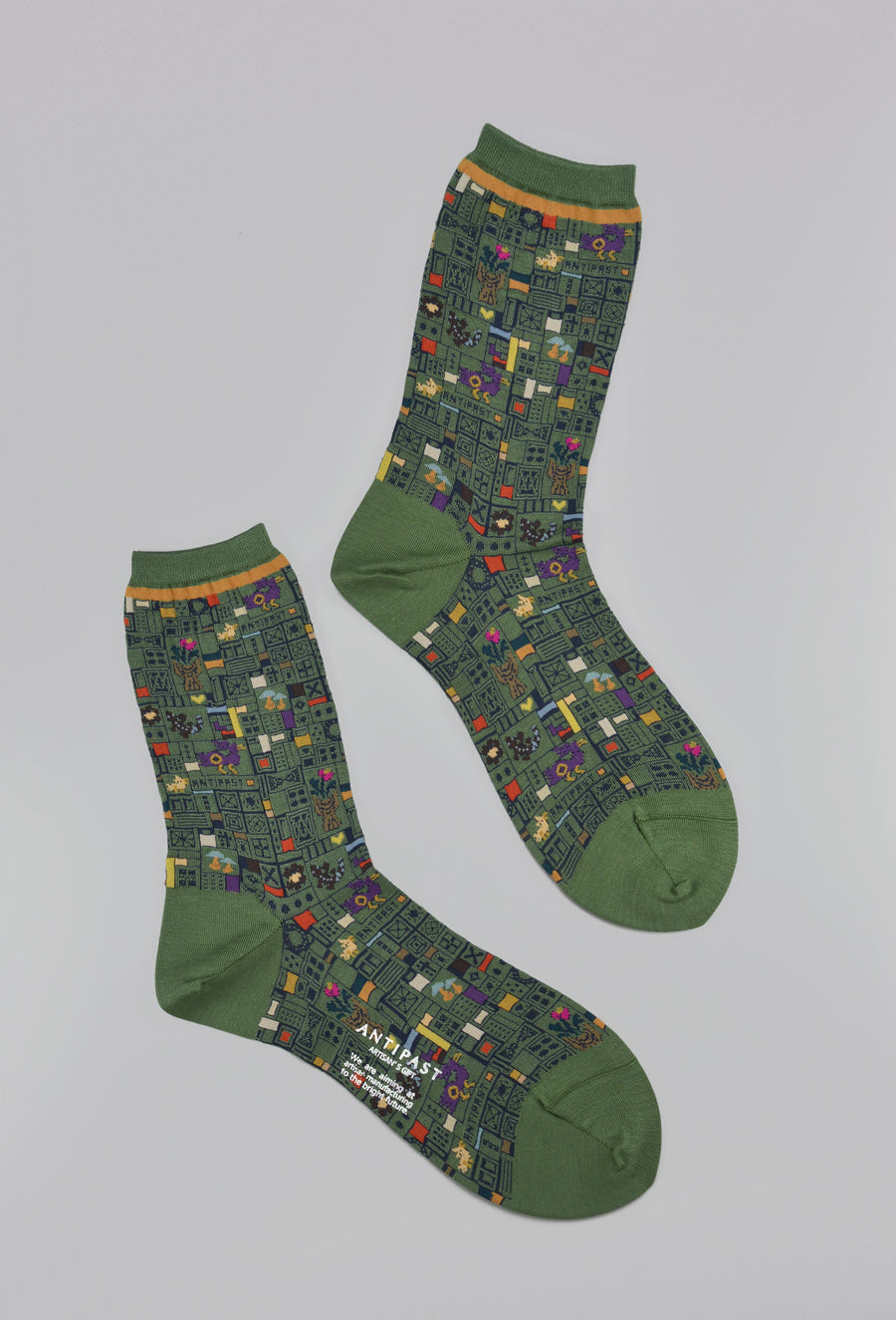 Antipast<p>mosaic tiles<p>cotton crew sock<p>green