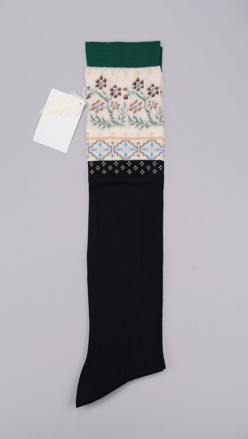 Antipast<p> floral mosaic<p>cotton + wool knee sock<p>black