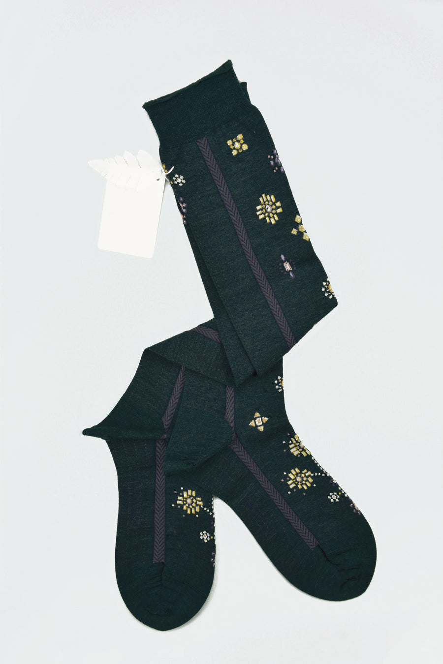 Antipast<p>like a jewelry<p>wool knee high sock<p>dark green