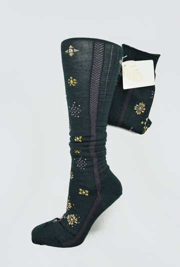 Antipast<p> floral mosaic<p>cotton + wool knee sock<p>orange