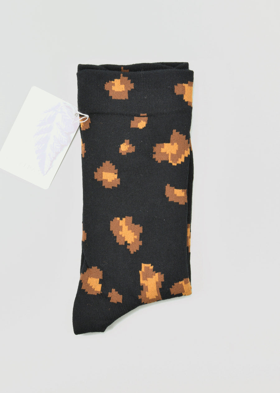 Antipast<p>leopard<p>cotton crew sock<p>black