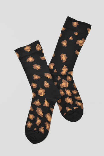 Antipast<p>leopard<p>cotton crew sock<p>black