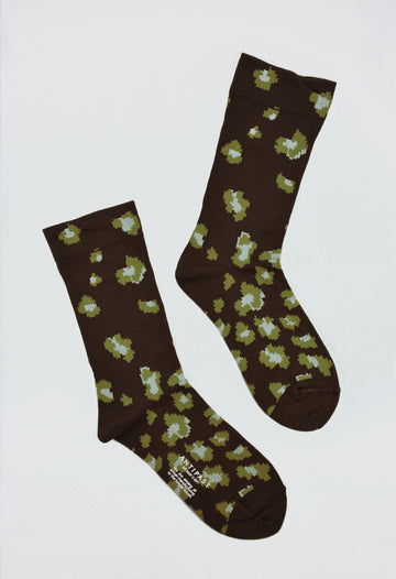 Antipast<p>leopard<p>cotton crew sock<p>dark brown