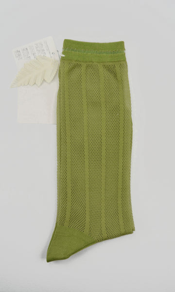 Antipast<p>mesh stripe<p>cotton crew sock<p>light green