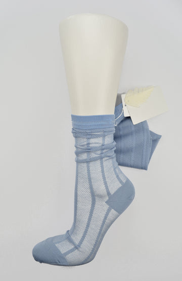 Antipast<p>mesh stripe<p>cotton crew sock<p>light blue