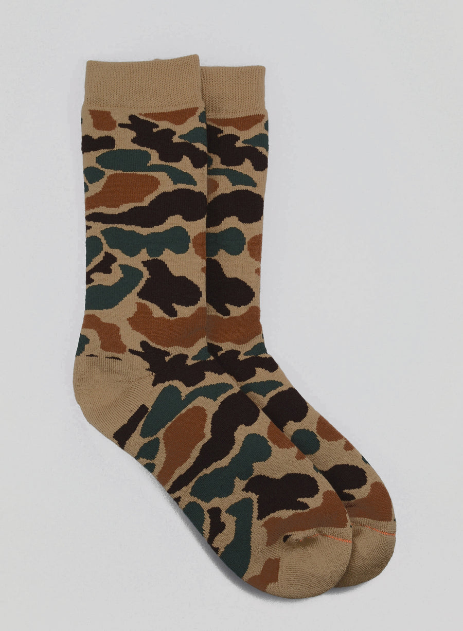 ROTOTO<p>pile camo crew socks<p>khaki