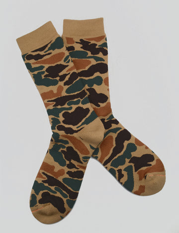 ROTOTO<p>pile camo crew socks<p>khaki