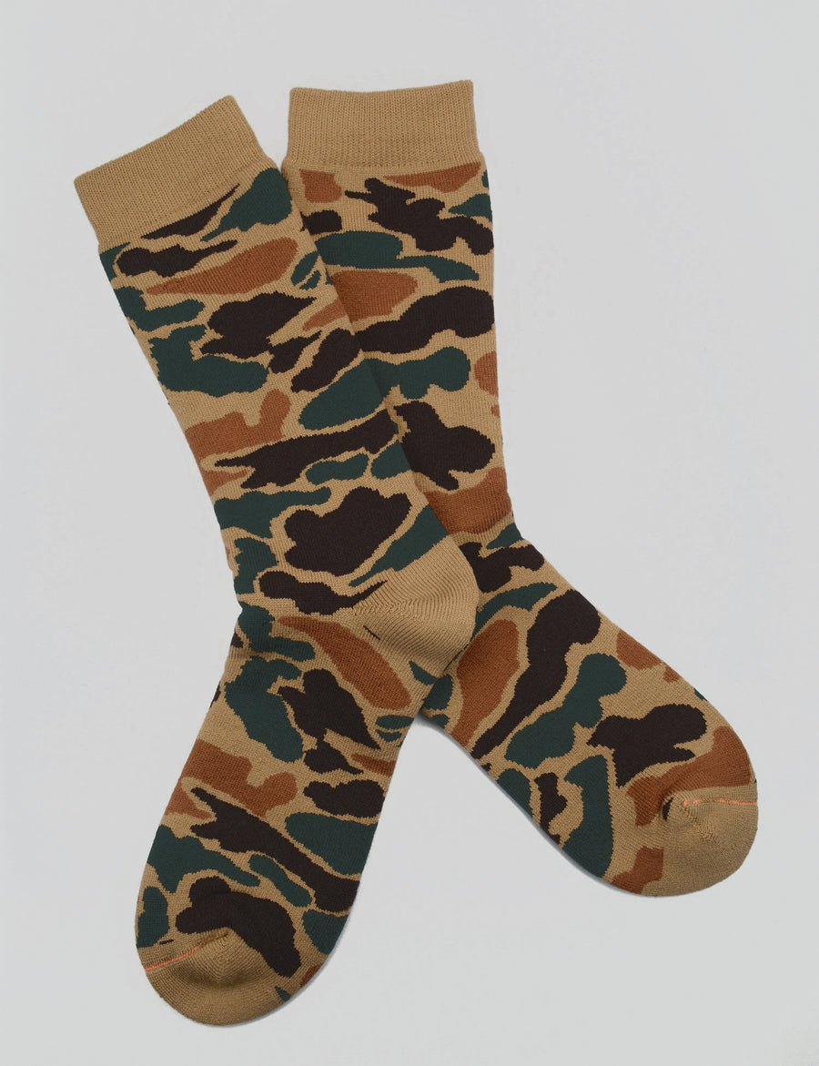 ROTOTO<p>pile camo crew socks<p>khaki