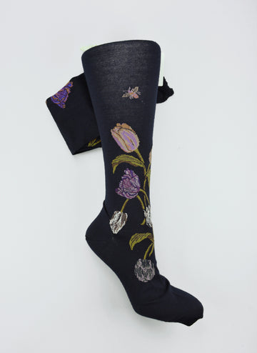 Antipast<p>bouquet tulip<p>wool knee high sock<p>navy