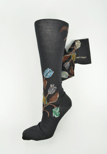Antipast<p>bouquet tulip<p>wool knee high sock<p>black