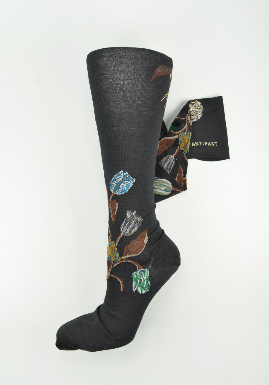 Antipast<p>bouquet tulip<p>wool knee high sock<p>black