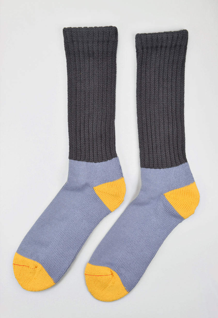 ROTOTO<p>multi loose pile crew socks<p>grey/light blue