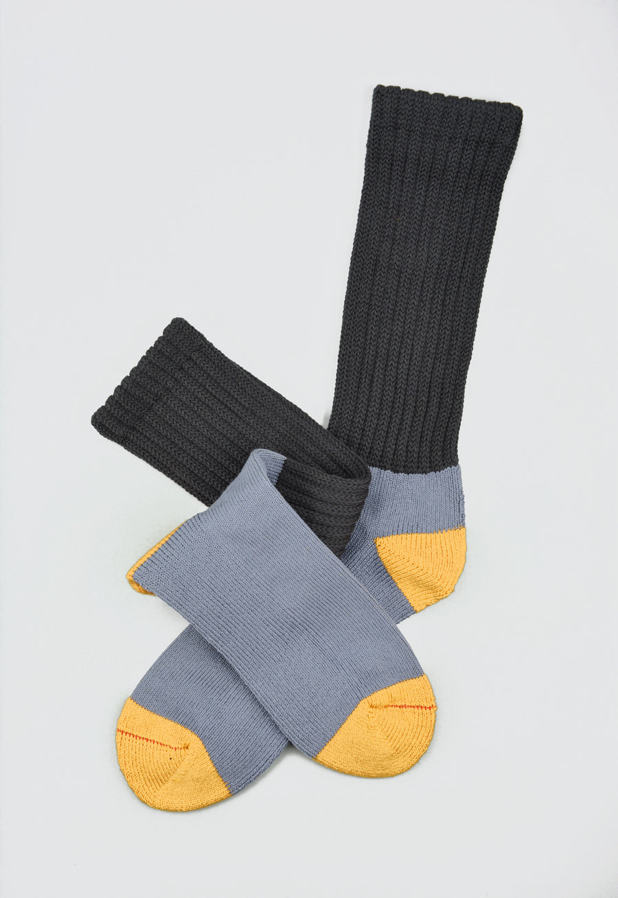 ROTOTO<p>multi loose pile crew socks<p>grey/light blue