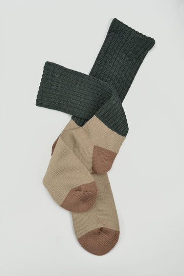 ROTOTO<p>multi loose pile crew socks<p>green/beige