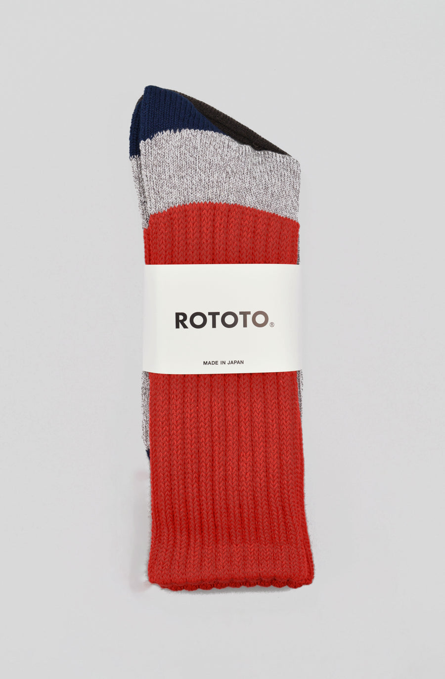 ROTOTO<p>multi loose pile crew socks<p>red/grey