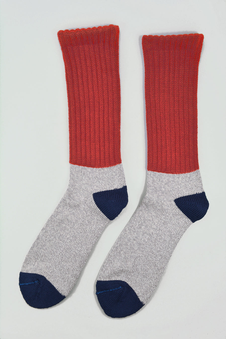 ROTOTO<p>multi loose pile crew socks<p>red/grey