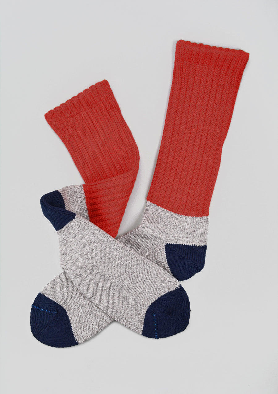 ROTOTO<p>multi loose pile crew socks<p>red/grey