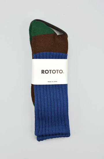 ROTOTO<p>multi loose pile crew socks<p>blue/brown
