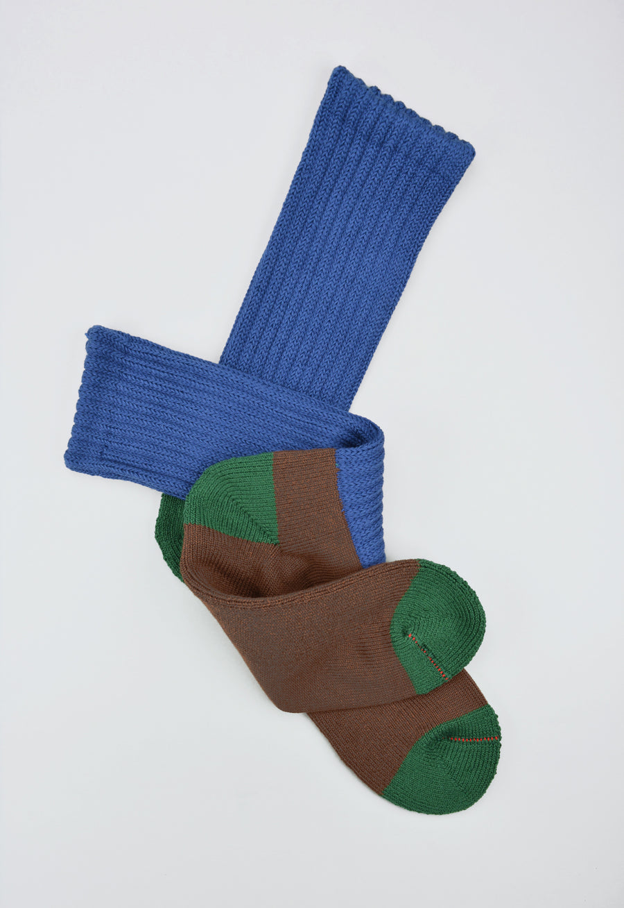 ROTOTO<p>multi loose pile crew socks<p>blue/brown