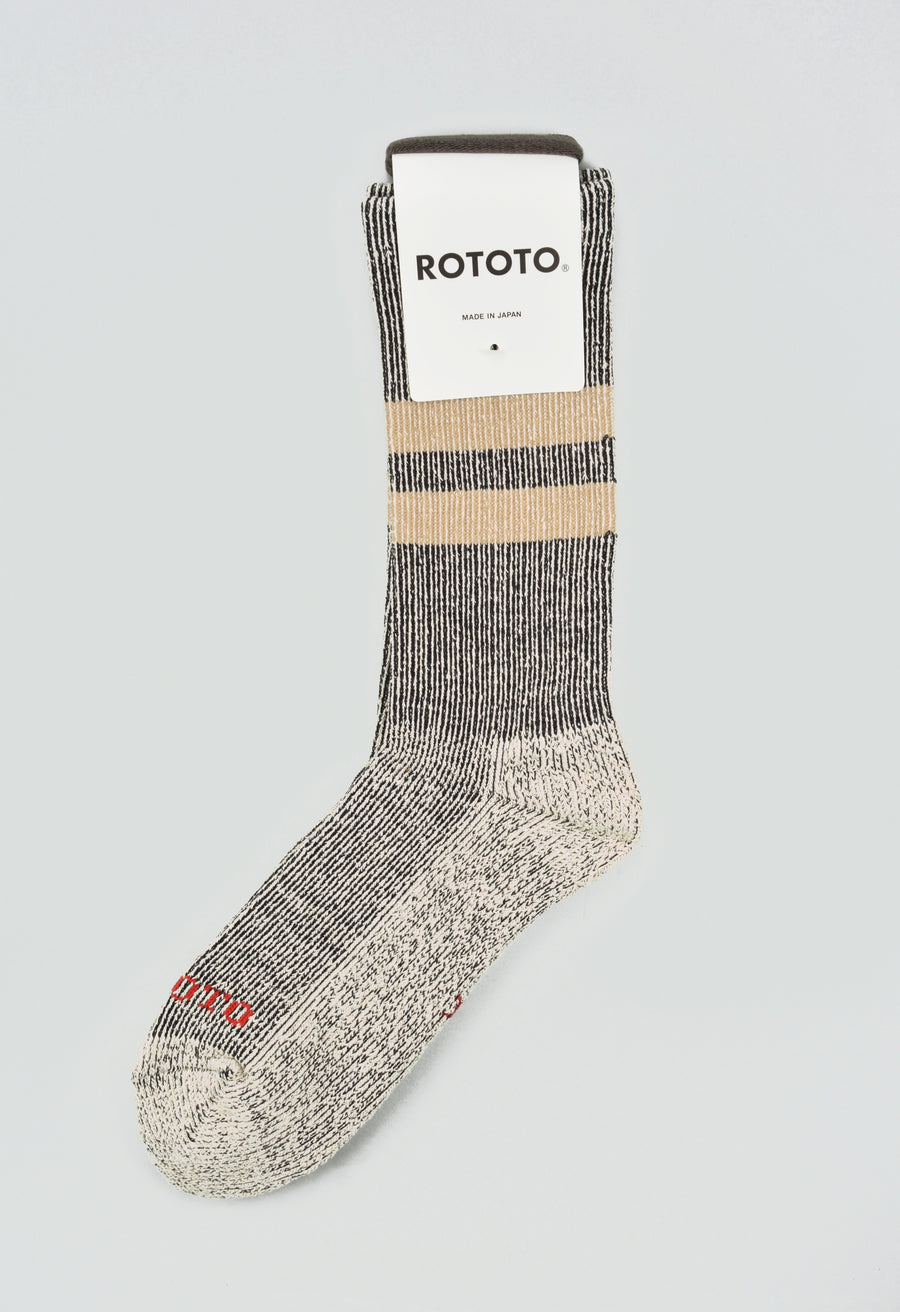 ROTOTO<p>marl stripe pile sock<p>black/beige