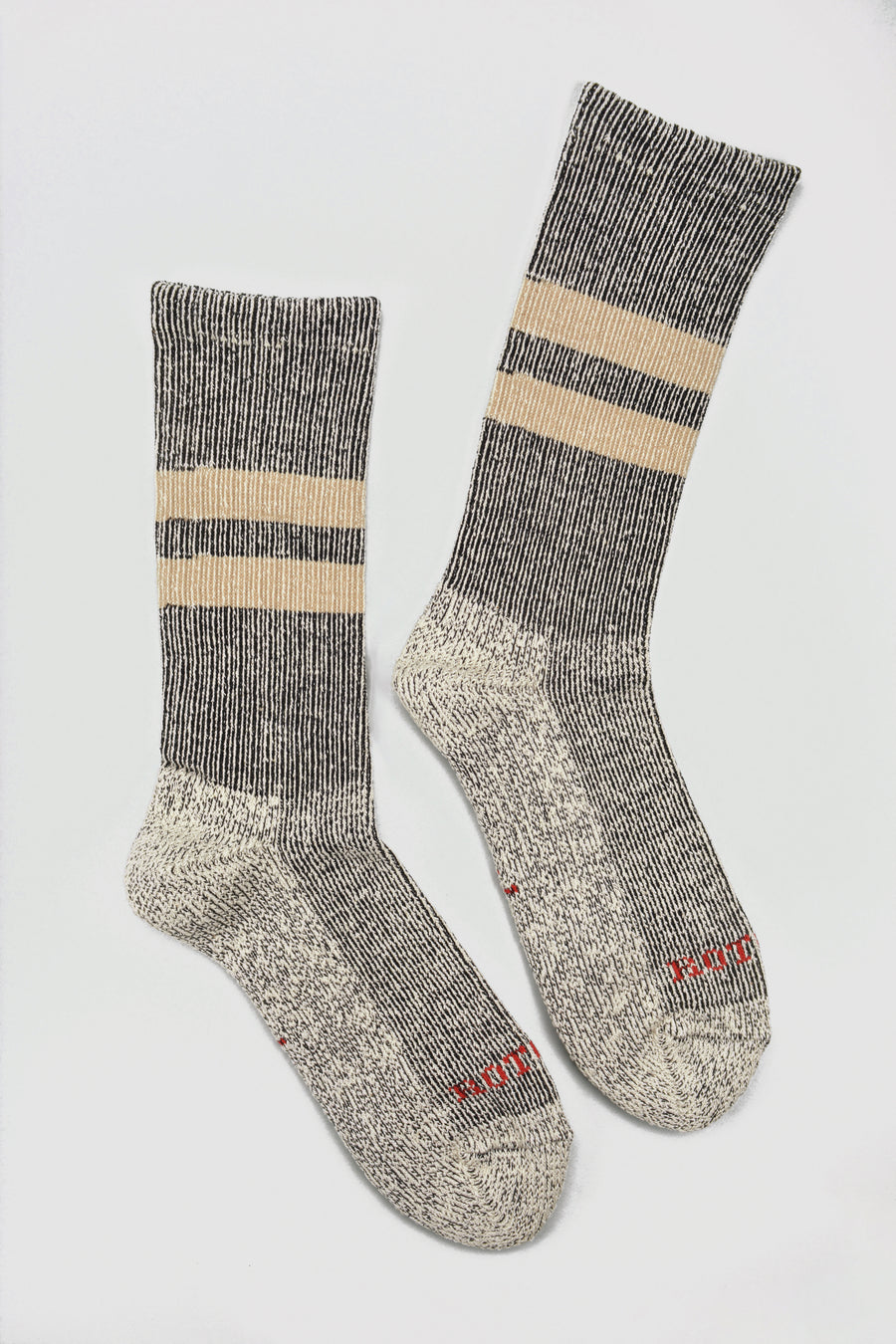 ROTOTO<p>marl stripe pile sock<p>black/beige