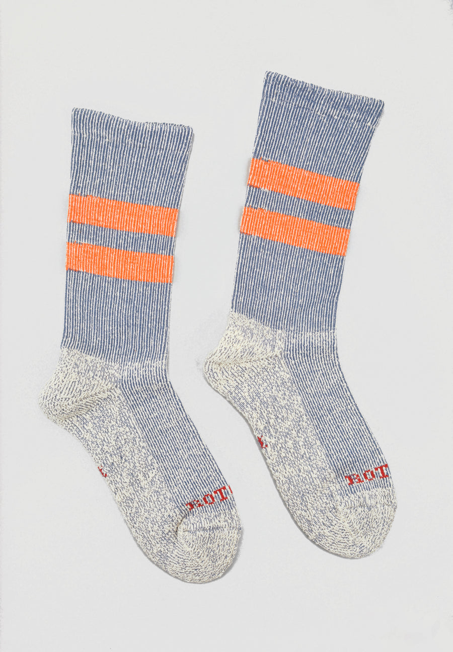 ROTOTO<p>marl stripe pile sock<p>blue/orange