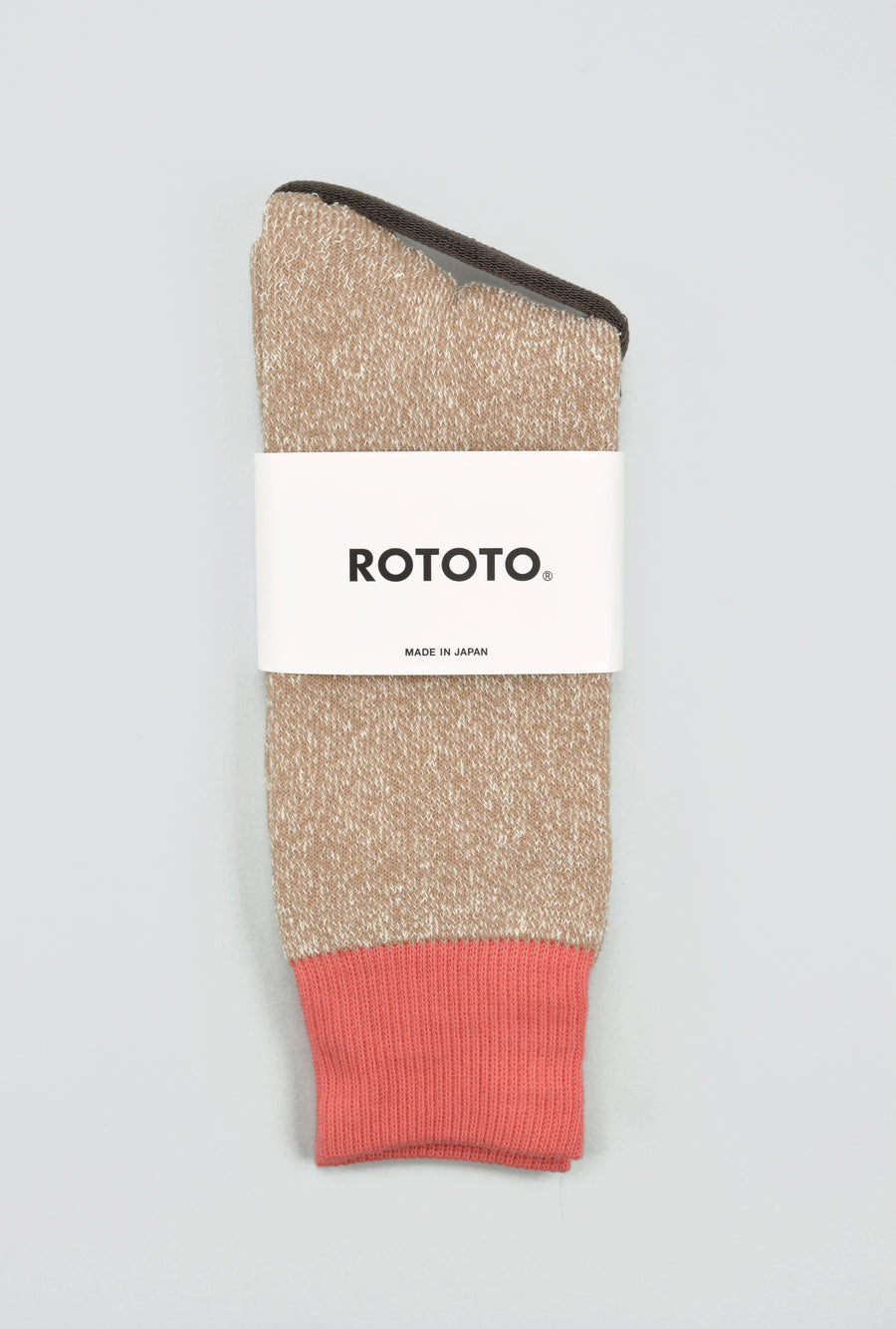 ROTOTO<p> double face crew socks<p> silk + cotton<p> beige/bittersweet