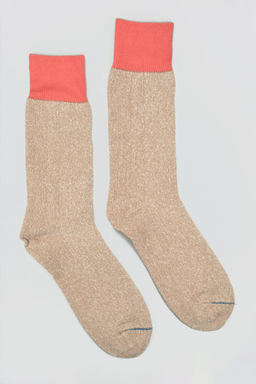 ROTOTO<p> double face crew socks<p> silk + cotton<p> beige/bittersweet