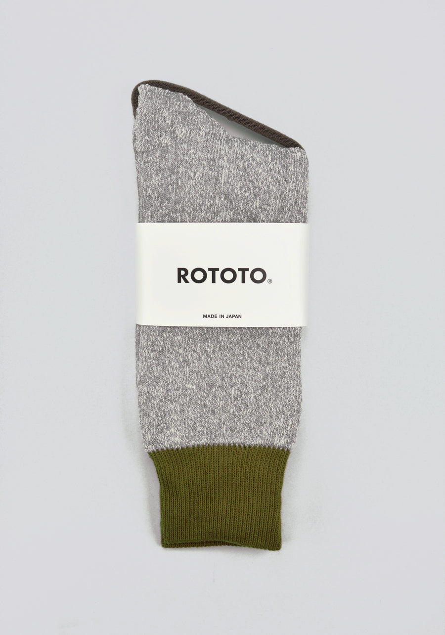 ROTOTO<p> double face crew socks<p> silk + cotton<p> grey/olive