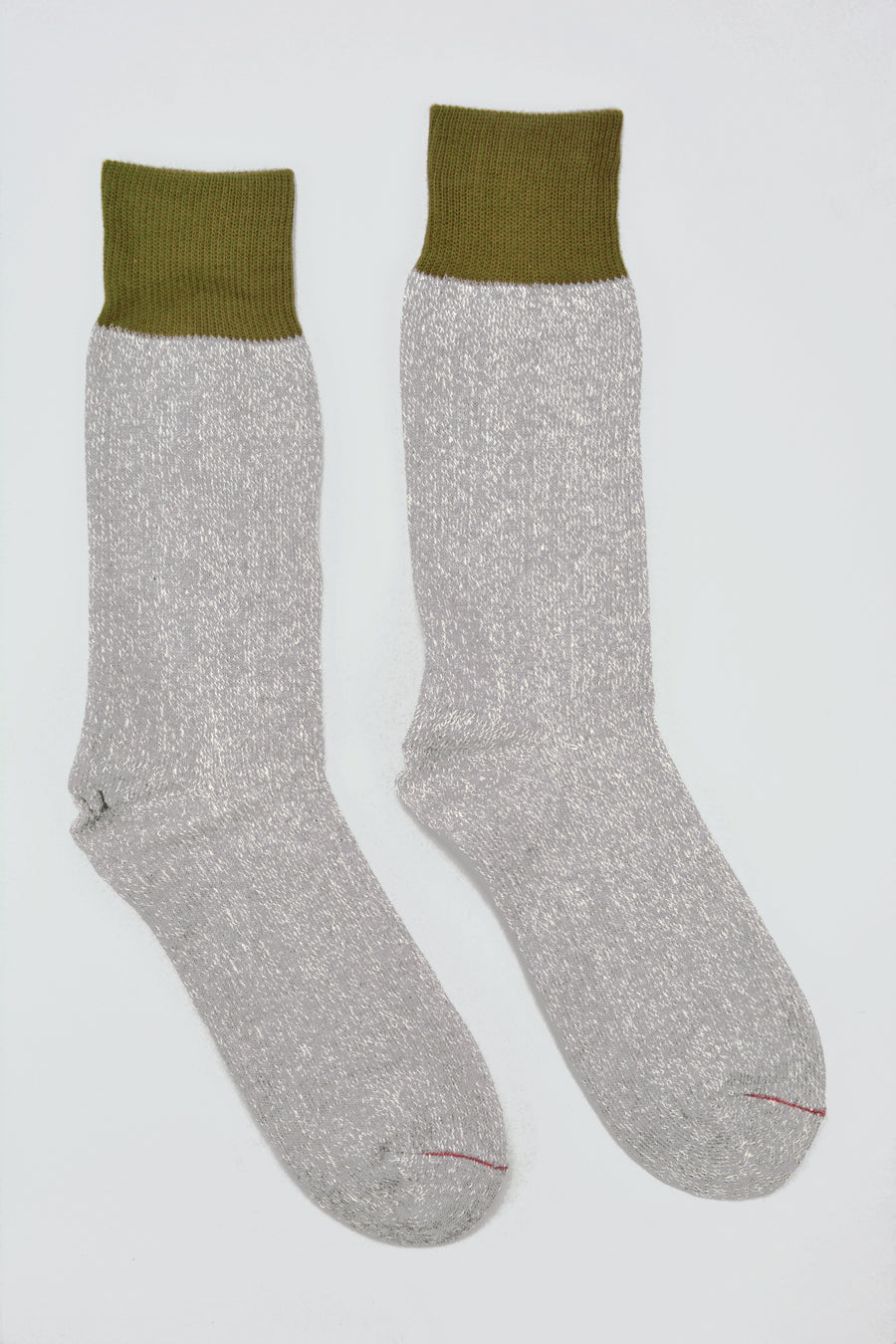 ROTOTO<p> double face crew socks<p> silk + cotton<p> grey/olive