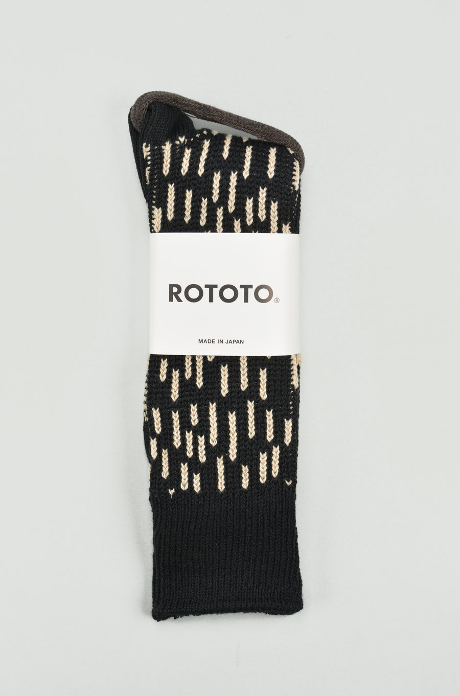 ROTOTO<p>raindrop <p>cotton crew socks<p>black/ivory