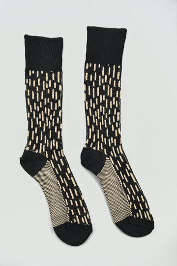 ROTOTO<p>raindrop <p>cotton crew socks<p>black/ivory