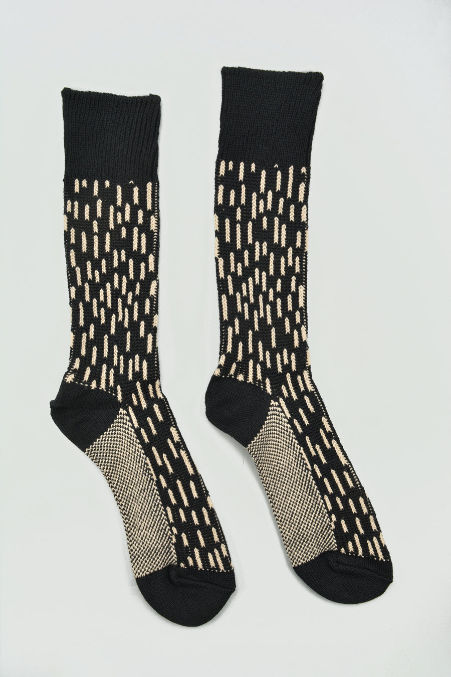 ROTOTO<p>raindrop <p>cotton crew socks<p>black/ivory