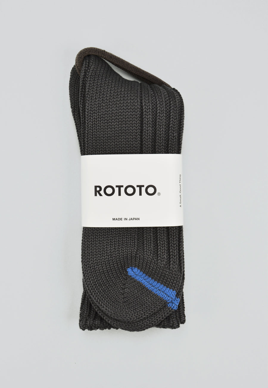 ROTOTO<p>chunky rib cotton crew sock<p>charcoal